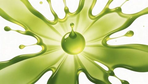 Glowing emerald liquid splash radiating orb splitting radial droplets glossy highlights