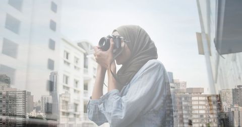 Urban Photography Hijabi Woman in cityscape
