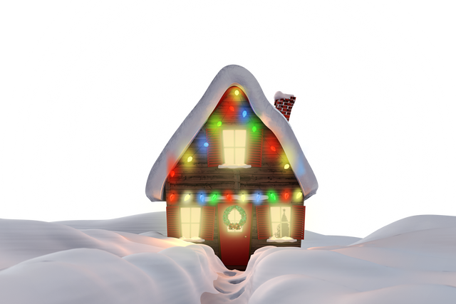 Christmas Decorated House at Winter Night with Snow and Lights on Transparent Background - Download Free Stock Videos Pikwizard.com