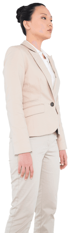 Transparent Asian Businesswoman Standing Confidently in Suit