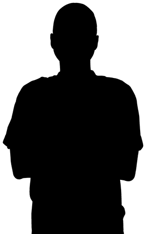 Transparent silhouette of man standing with folded hands