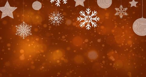 Christmas Snowflakes Falling and Glowing Lights on Brown Background - Download Free Stock Images Pikwizard.com