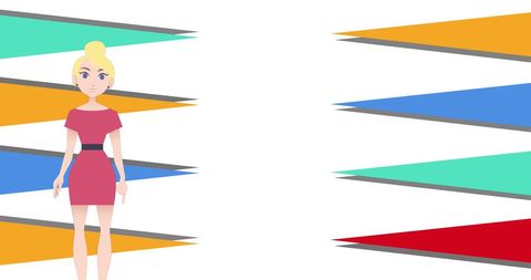 Abstract pictogram of woman with vibrant geometric patterns