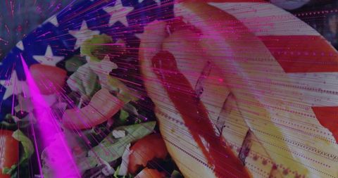 Festive American Hot Dog on Stars and Stripes Background