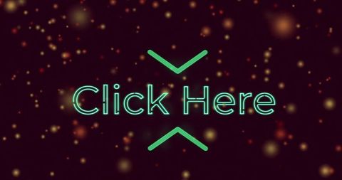 Neon Click Here Button with Glowing Particles Background