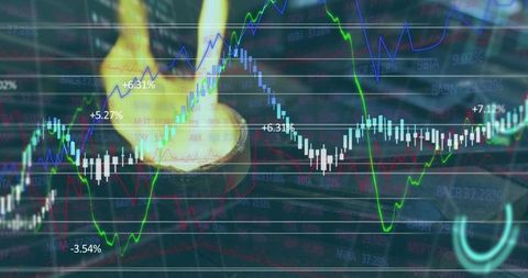 Garlic cloves overlaid with stock candlestick charts food economy investment metaphor