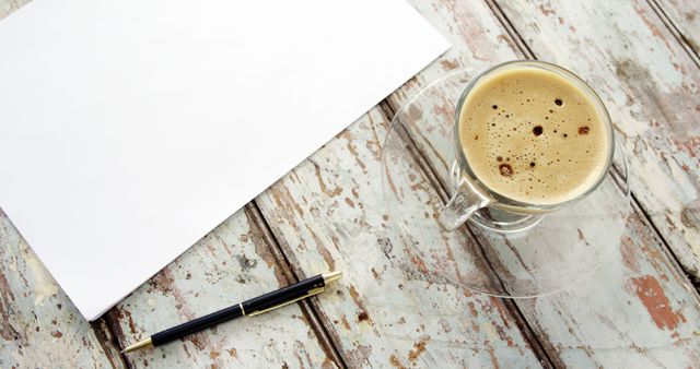 Fresh Coffee with Pen and Paper on Rustic Table - Download Free Stock Images Pikwizard.com