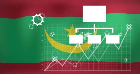 Digital Growth on Mauritania Flag with Innovative Tech Icons