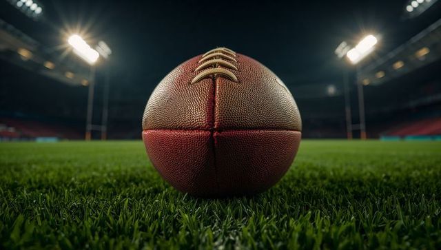 American Football under Stadium Lights on Green Field