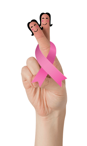 Joyful Fingers Painted with Pink Ribbon on Transparent Background