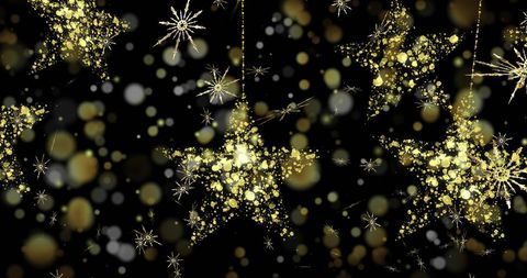 Swinging Gold Christmas Stars on Black Background