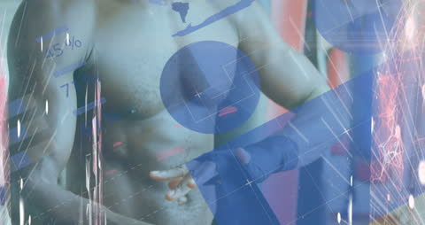 Boxer Preparing with Futuristic Data Overlay