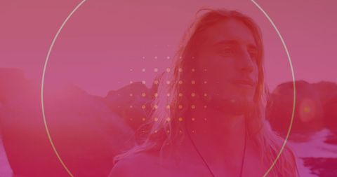 Surreal Beach Walk with Abstract Shapes and Colors