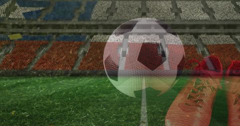 Chilean flag stadium atmosphere with soccer elements