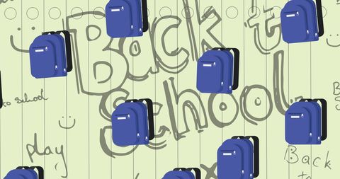 Colorful backpacks over back to school doodle illustration