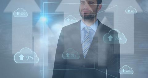 Business Professional with Cloud Data Interface and Growth Analysis - Download Free Stock Images Pikwizard.com