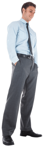 Transparent Businessman Standing in Formal Attire with Hands in Pockets