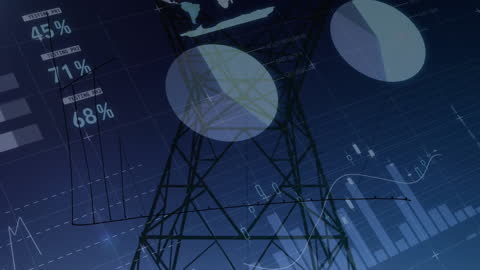 Digital Data Overlay on Power Pylon Depicting Energy Statistics