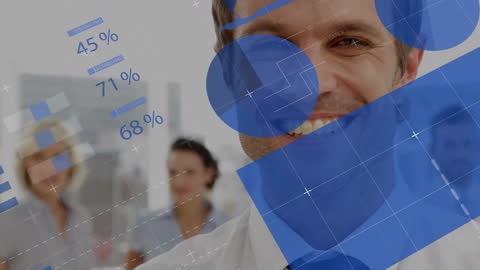 Overlay of Analytics on Business Professionals Smiling