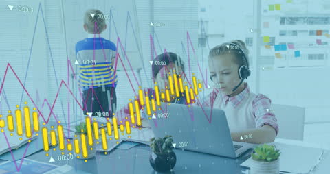 Young Students Engaging with Technology and Financial Data