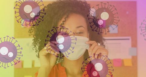 African American Woman Wearing Face Mask with Virus Graphics Overlay - Download Free Stock Images Pikwizard.com