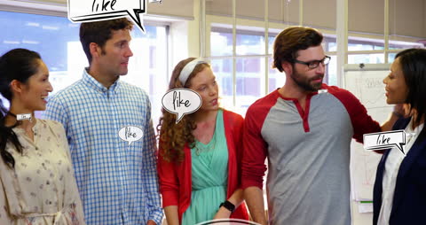 Diverse Business Team with Animated Like Icons in Office Environment