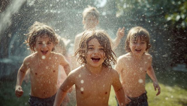 Joyful Childhood Fun in Summer Sprinkler Scene