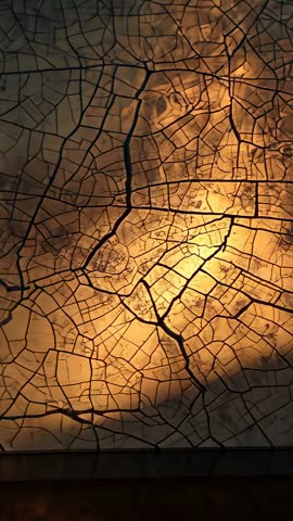 Pulling In Revealing Crackle Panel Glowing Amber Light Showing Fissured Lattice Texture