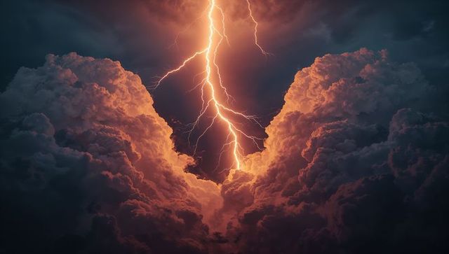 Majestic Lightning Strike Amidst Dramatic Thunderstorm Clouds
