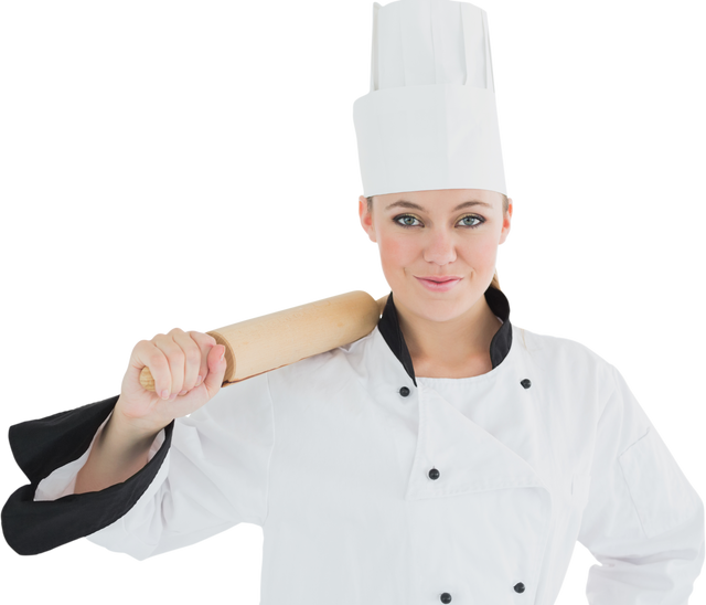 Female Chef Holding Rolling Pin on Transparent Background - Download Free Stock Videos Pikwizard.com