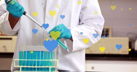 Science and ukraine support with blue and yellow hearts