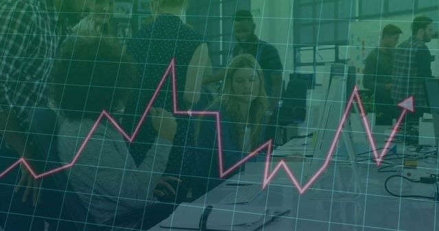 Digital Growth Chart Overlaid on Collaborative Office Team