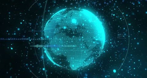 Holographic Earth with Glowing Network Particles in Digital Display