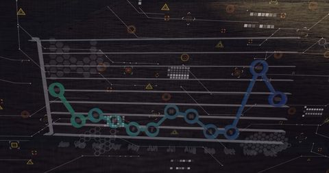 Futuristic Digital Interface with Data Network and Graph Icons