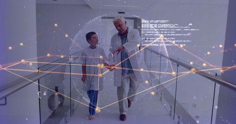 Scientist Guiding Child Through Holographic Discovery