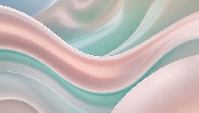 Flowing pastel satin ribbons 3d abstract background with pearl curves, smooth gradient texture