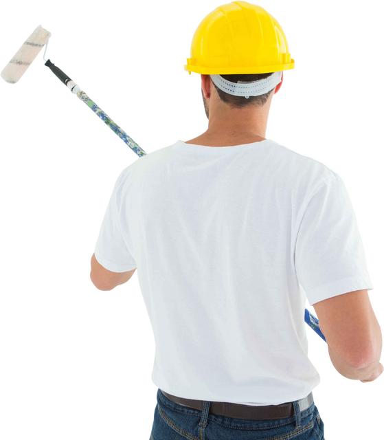 Rear View of Man with Hard Hat Using Paint Roller in Transparency - Download Free Stock Videos Pikwizard.com