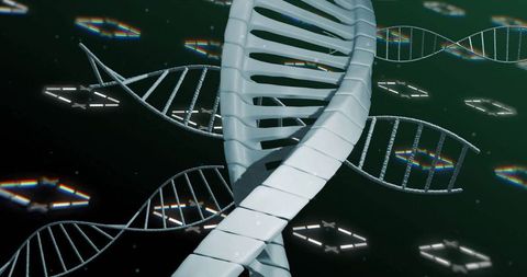 Futuristic DNA Helix with Digital Geometric Elements in Virtual Space