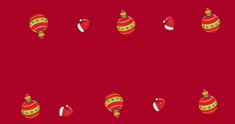 Festive Christmas Ornament Pattern on Red Background with Copy Space
