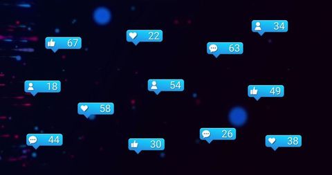 Social media like and notification icons on dark background