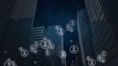 Digital Network Overlay in Futuristic Cityscape