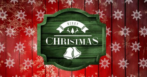 Festive Merry Christmas Sign with Snowflakes on Wood
