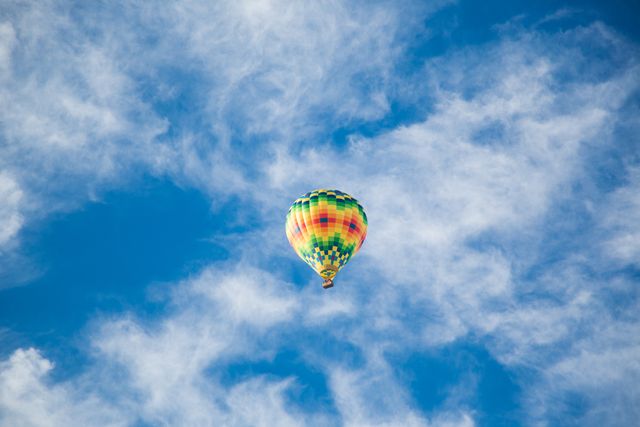 Colorful Hot Air Balloon on a Sunny Day with Clear Blue Sky - Download Free Stock Photos Pikwizard.com