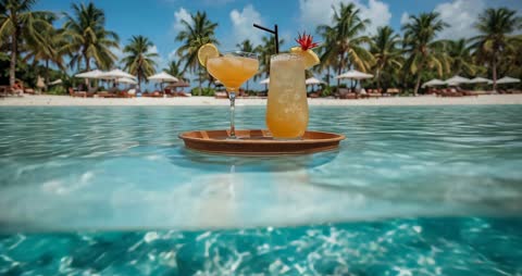 Cocktail Tray Floating in Tropical Resort Waters