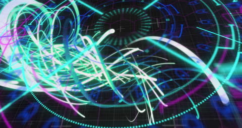 Futuristic Technology Interface with Light Trails and Digital Overlay