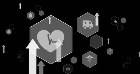 Digital medical icons representing global healthcare interface