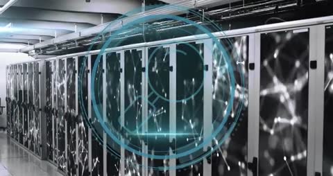 Data Servers with Overlay Magnifying Glass and Digital Connections