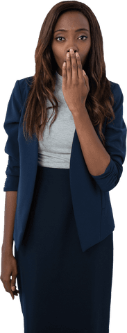 Shocked Businesswoman in Office Attire Standing Transparent Background
