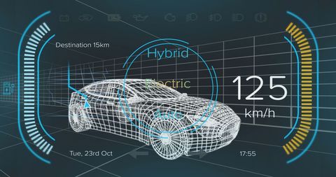 digital interface displaying hybrid car speedometer and data - Download Free Stock Images Pikwizard.com