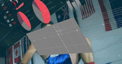 Sparring Boxer Delivering Powerful Punch with Futuristic HUD Overlays in Gym Ring Scene